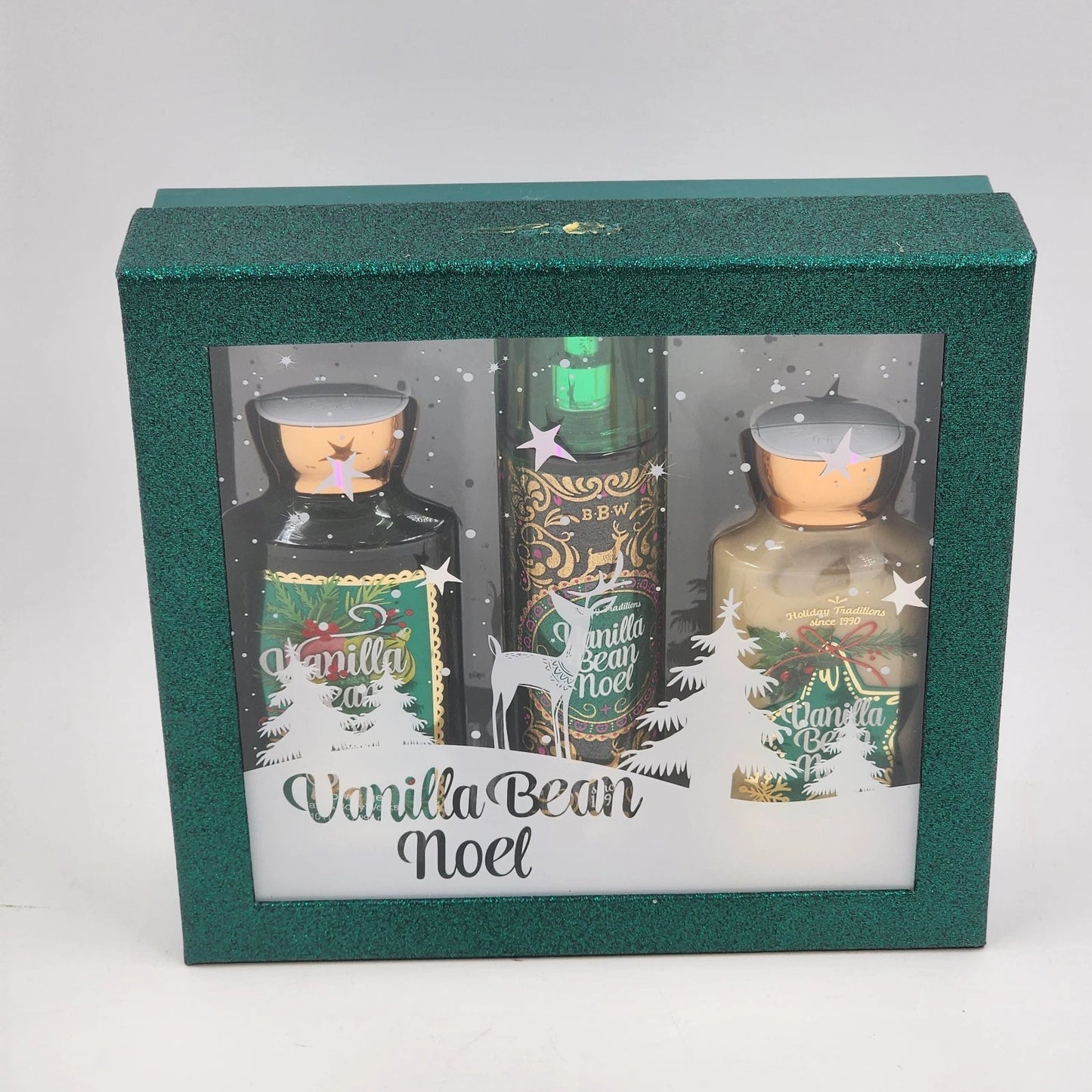Bath & Body Works Vanilla Bean Noel Gift 3 Pc Lotion Fragrance Mist & Shower Gel
