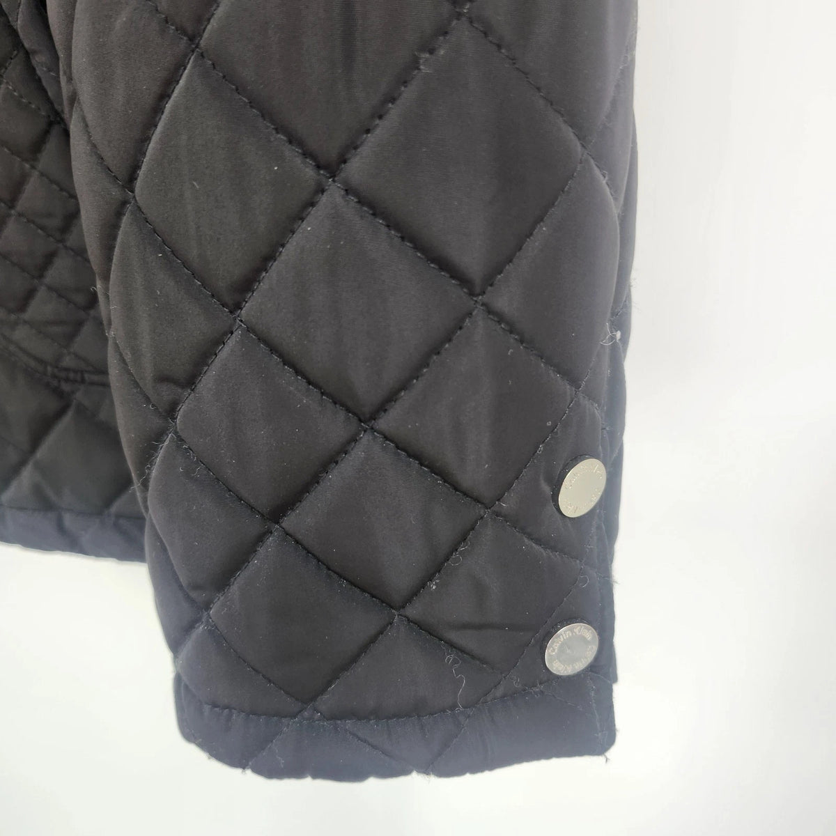 Calvin Klein Women's Quilted Jacket PXL Black Diamond Snap Front Faux Fur Lining