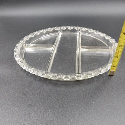 Condiment Dish Plate Divided Five Section Part Clear Glass Bubble Edge 11.25"