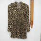 Xtaren Women's Leopard Print Sheer Pleated Mini Shirt Dress Long Sleeve Small