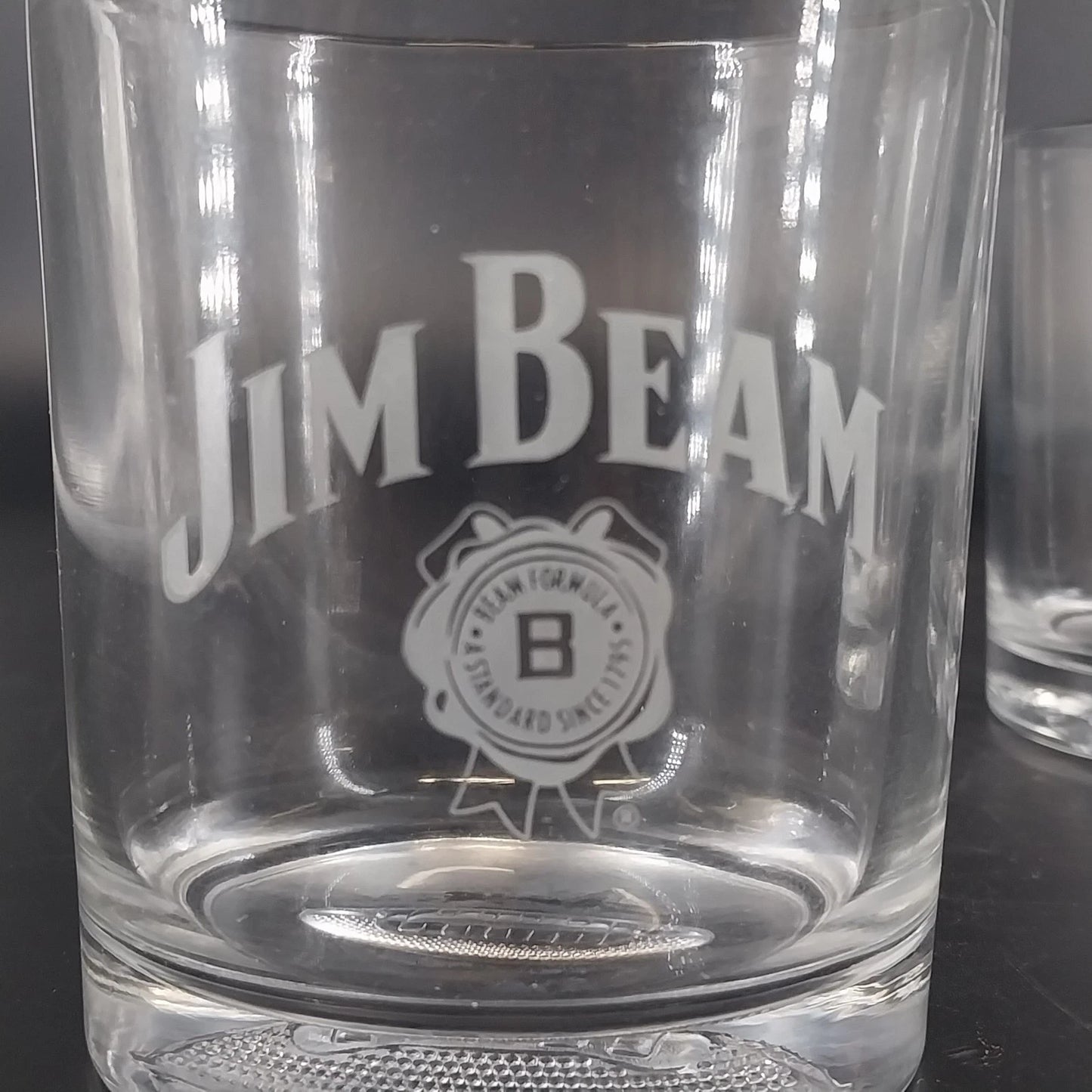 Vintage Jim Beam Etched Whiskey Rocks Glasses Golf Football Pair