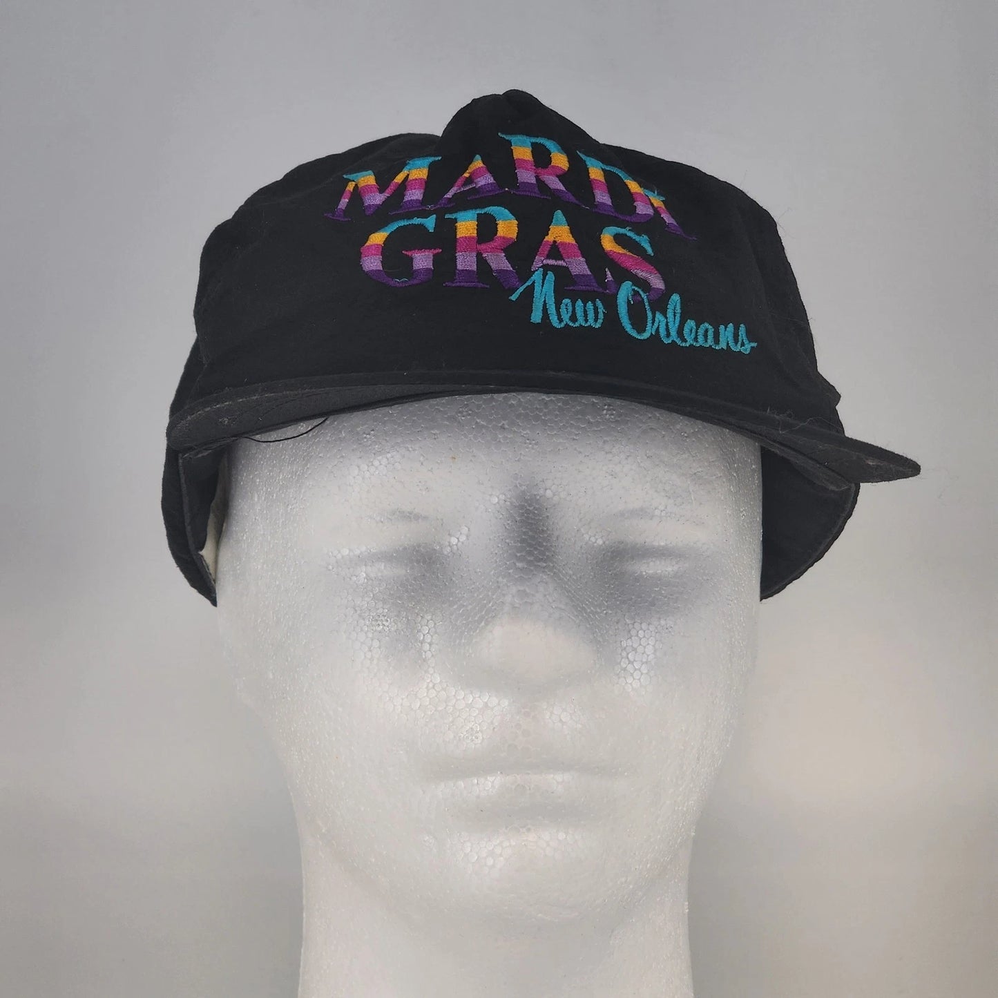 Sun Products Mardi Gras Snapback Hat 1980s Black Nylon