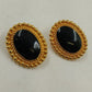 Oval Gold Tone & Black Clip On Earrings