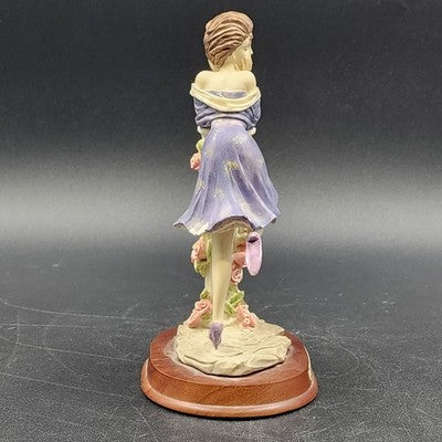 La Verona Collection Lady Figurine Purple Dress Flirty Pose Statue Wood Base Vtg