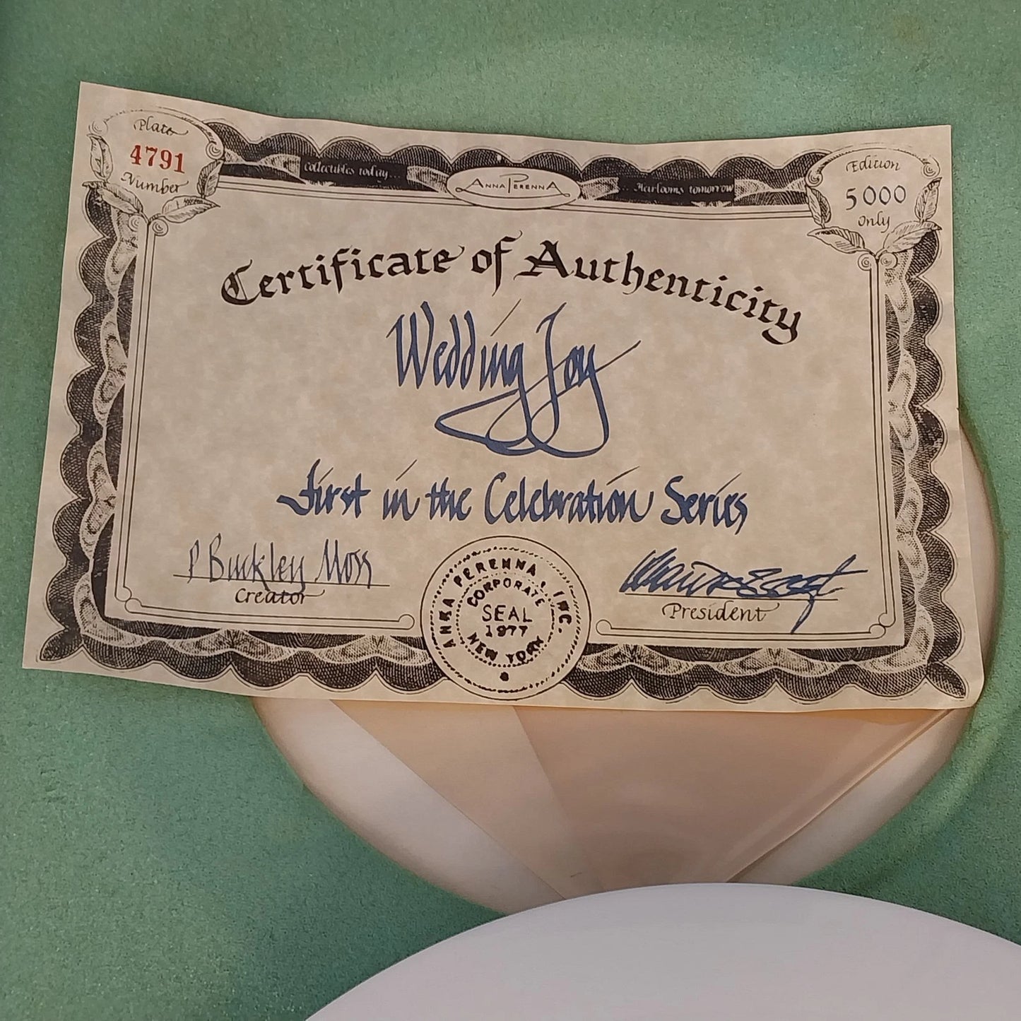 P Buckley Moss Wedding Joy Plate Anna Perenna 1985 1st Series COA NIB #4791