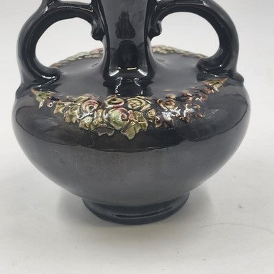 Peters & Reed Pottery Garland Floral Dual Handle Squat Vase 9" Craft Art