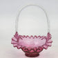 Vintage Fenton Cranberry Glass Basket Coin Dot Ruffled Handle