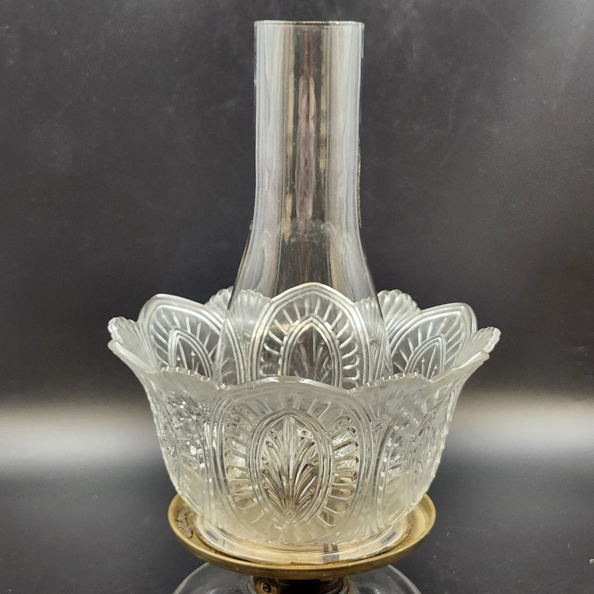 Antique Victorian Clear Pressed Glass Kerosene Oil Lamp Chimney Shade 14"
