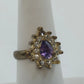 Gold Tone Purple Teardrop Halo Ring w Clear Rhinestone Adjustable Size 7 Jewelry