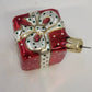 Czech Glass Christmas Present Gift Box Ornament Red Hand Painted 1.75" Vintage