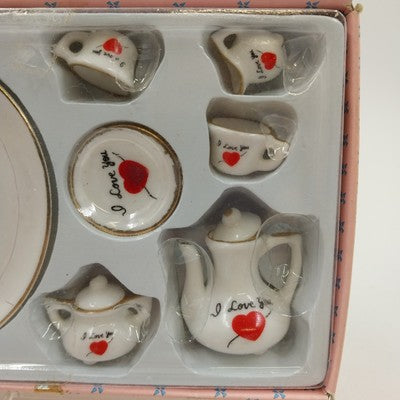 Ranger Miniature Tea Set Service for Two I Love You w/ Box 4.5"