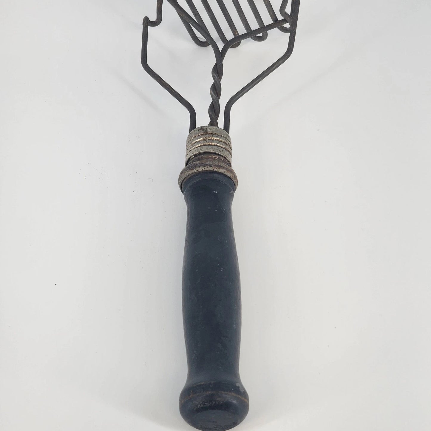 Double Wire Potato Masher Black Wood Handle Spring Action Twisted Wire Vintage
