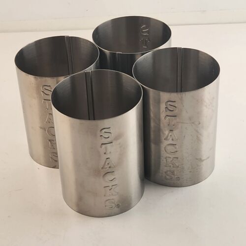 4 Baking Molds Cake Stacks Round Stainless Steel 4" Tall x 3" Across Vintage