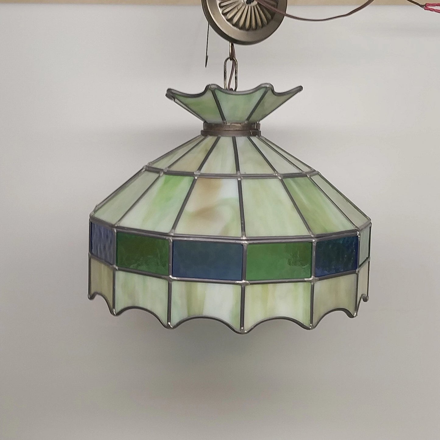 Tiffany Style Green Stained Glass Hanging Light Fixture 16 Inch