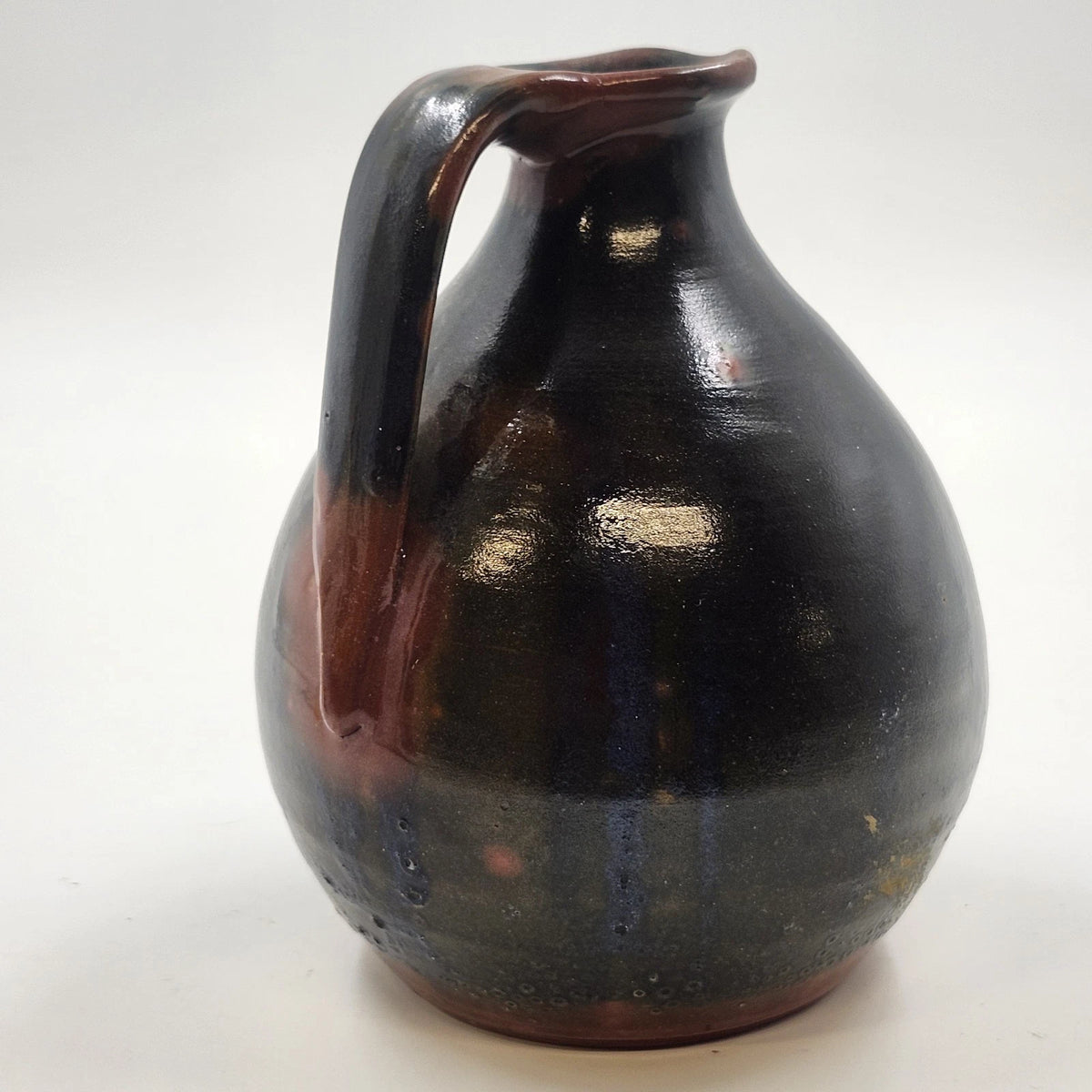 Redware Pottery Pitcher Dark Mottled Glaze 5.5" Tall Antique Style Unmarked