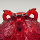 Fenton Ruby Red Glass Bowl 8" Wide Leaf Flowers Footed Dish Ruffled Edge