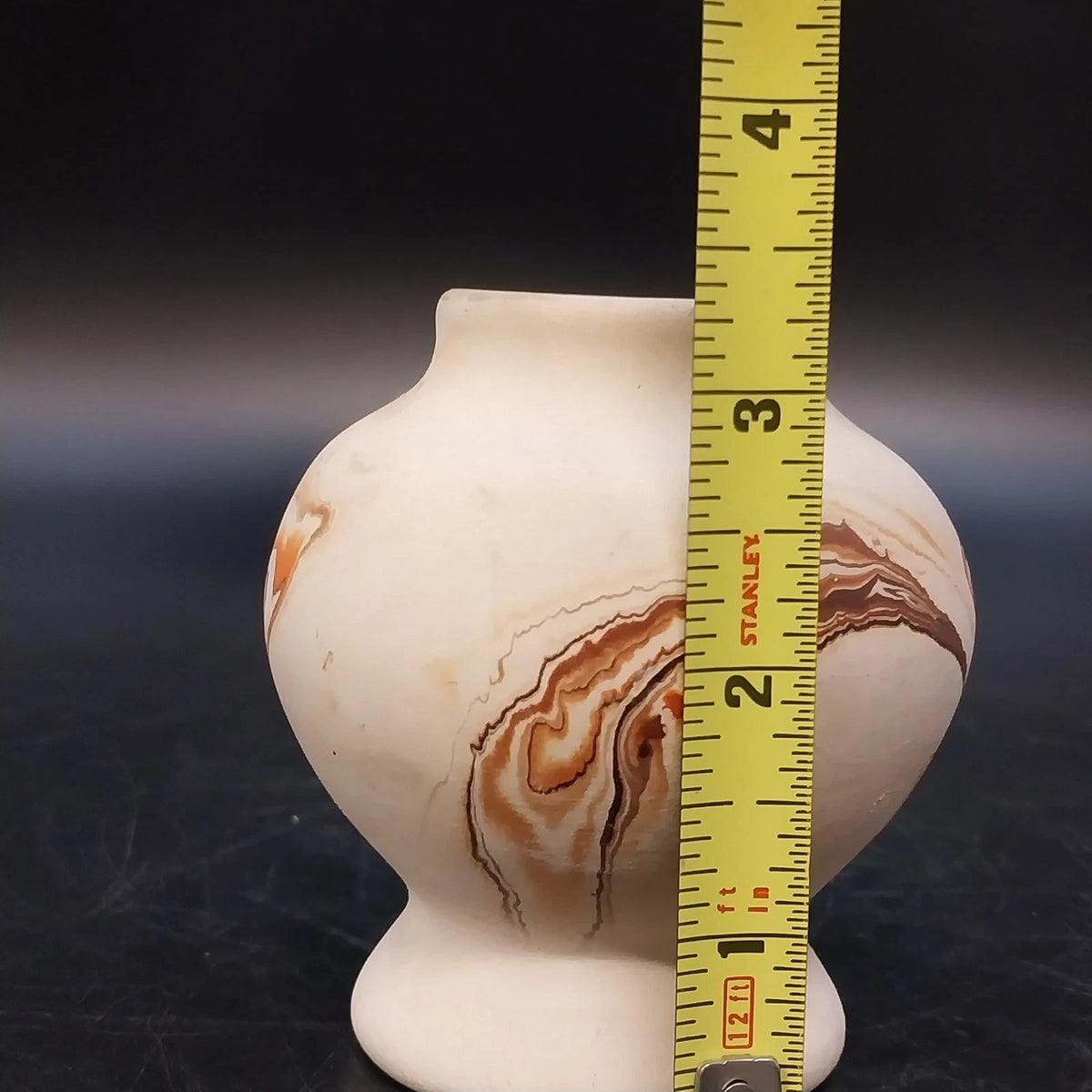 Nemadji Pottery Pedestal Vase Marbled Clay Brown Mauve Swirl 3.25" Vintage USA