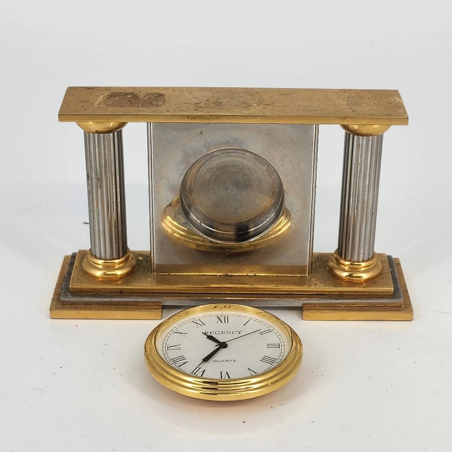 Regency Quartz Desk Mantel Clock Two Tone Gold Silver 5" Long Repair/Parts Only