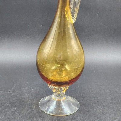 Italian Amber Glass Decanter & 6 Cordials Twisted Stems Clear Handle Vtg Elegant