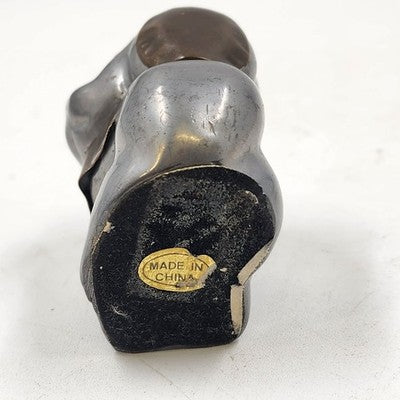 Pewter Brass Puppy Figurine Big Eyes Ears Small Dog Statue China 2.75"