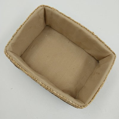 Handwoven Rattan Storage Basket 2-Tone w/ Liner Rectangular 7"