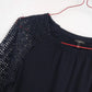 Talbots Petite Navy Blue Lace Sleeve Blouse Women MP 3/4 Sleeve Crochet Knit Top