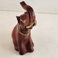 Carved Wood Sitting Elephant Bead Eyes Rubber Tusks Hong Kong 1960s Trunk Up