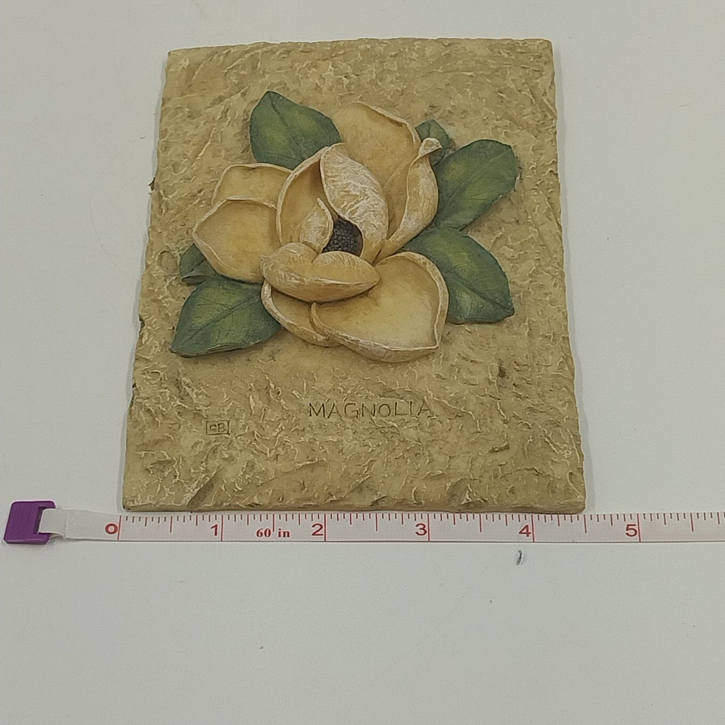 2 Floral Wall Art Hanging Plaques Decor Hydrangea and Magnolia Resin 3D 4x6" Vtg