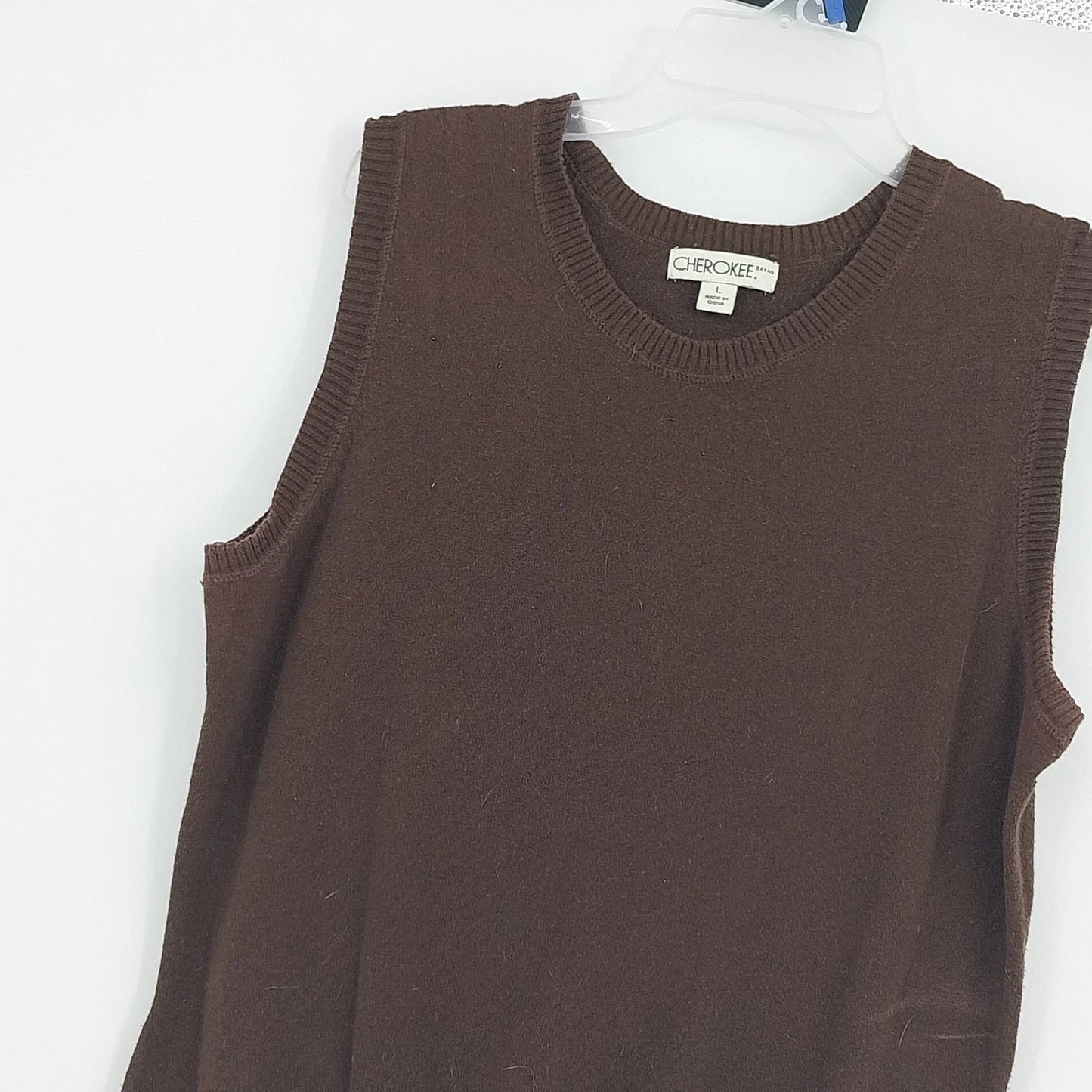 Cherokee Brown Sweater Vest Womens Large Sleeveless Crew Neck Cotton Blend