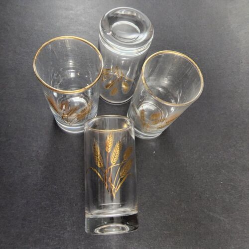 Set 4 Homer Laughlin Golden Wheat Tumblers 4 ounce Heavy Bottom Glasses 4" x 2"