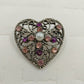 Silver Tone Filagree Heart Shape Brooch/Pin with Faux Pearl & Faceted Rhinestone