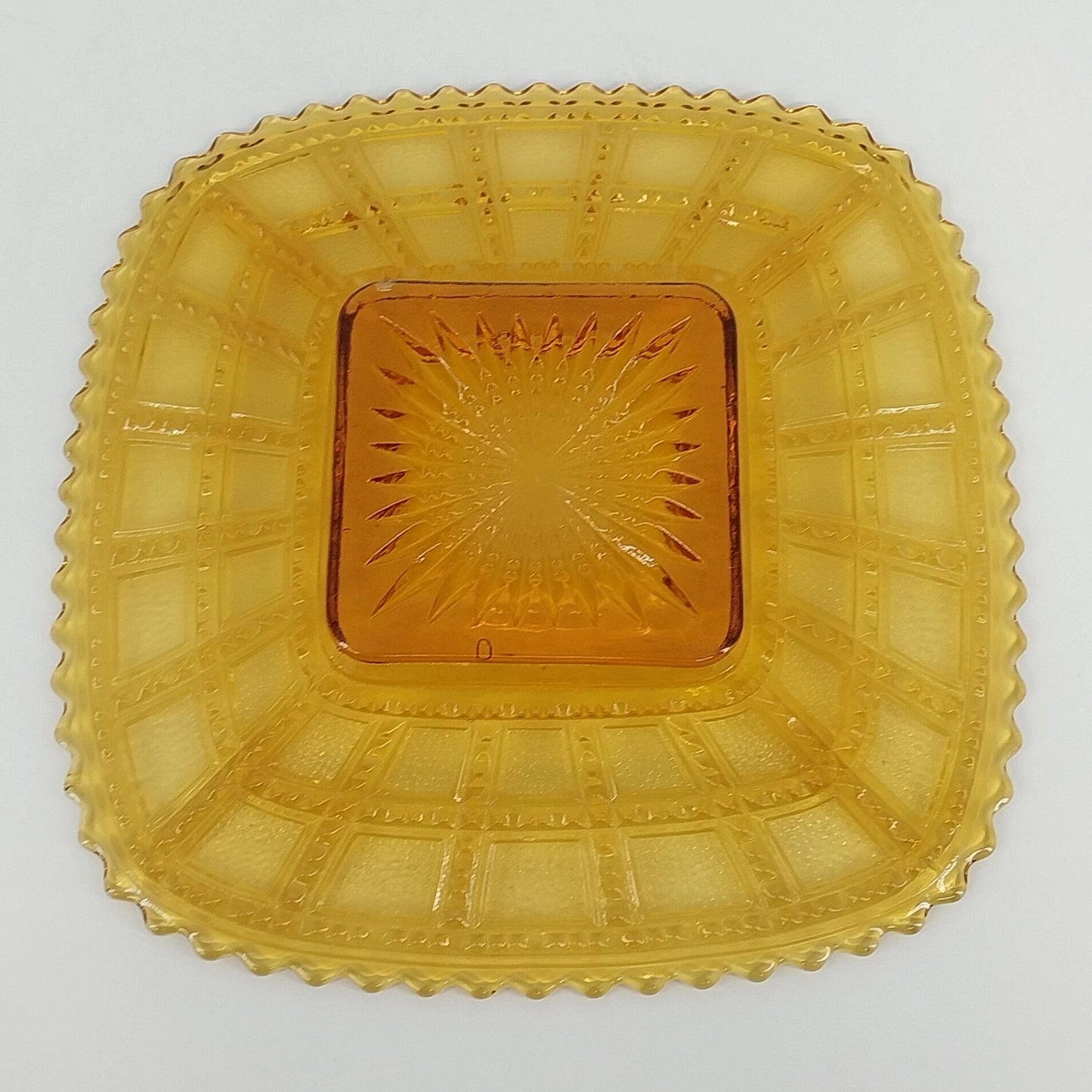 Imperial Glass Square Beaded Block Amber Plate Art Deco Starburst 1930s Vintage