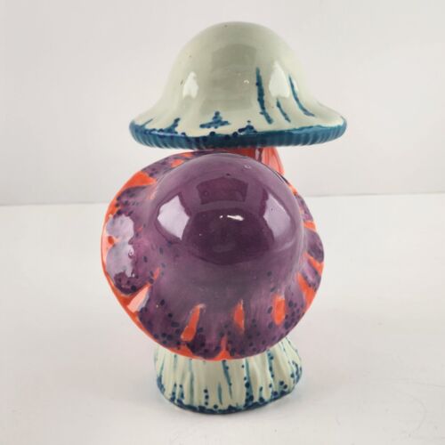 Mushroom Magic Neon Ceramic Figure Vintage Purple Orange 7" Studio Art