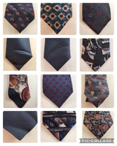 12 Pc Men's Ties 1980s 1990s Necktie Vintage Modern Silk Blues Solid Paisley