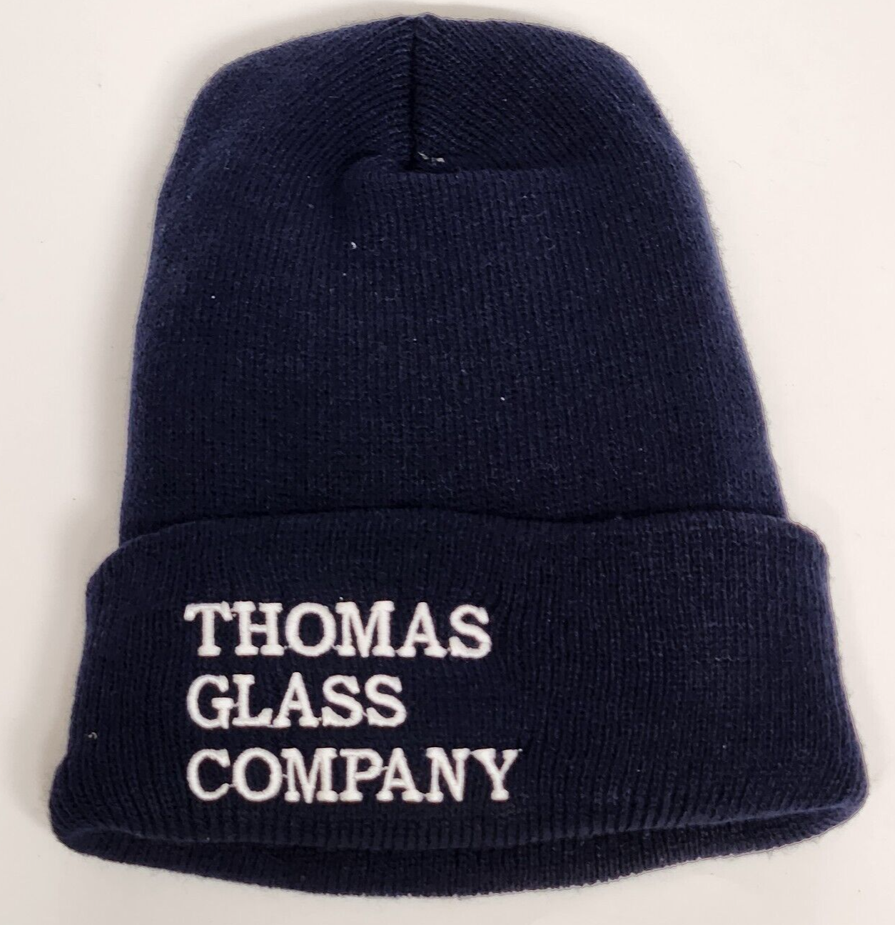 Thomas Glass Company Embroidered Navy Blue Beanie Stocking Cap Vintage