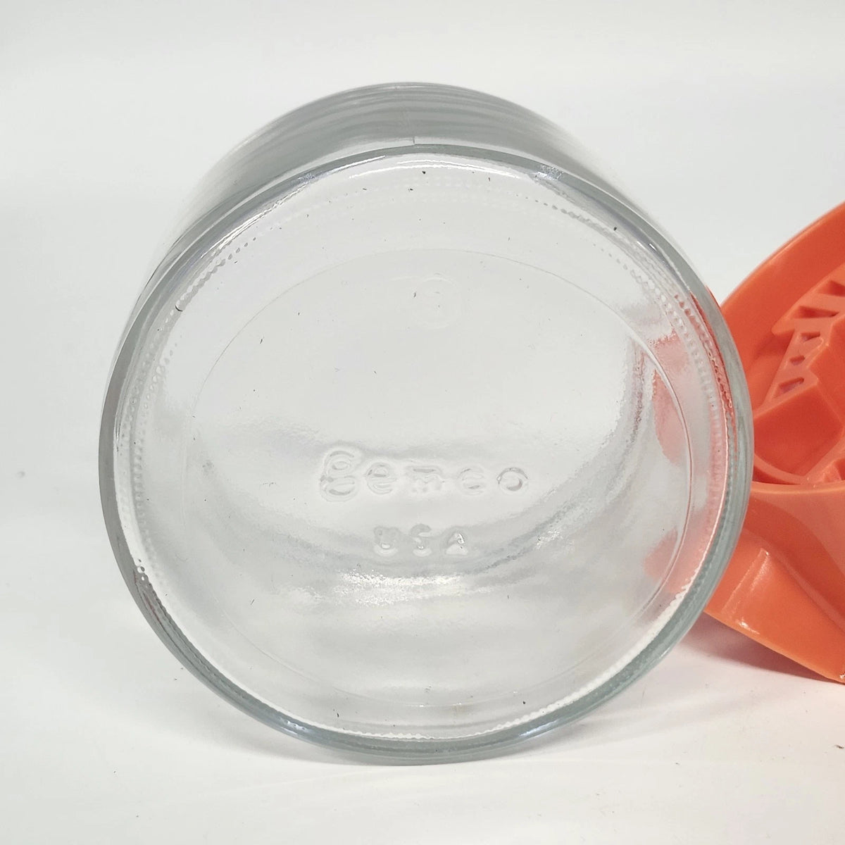 Gemco Citrus Juicer Orange Plastic Reamer Clear Glass Jar USA Manual Squeezer