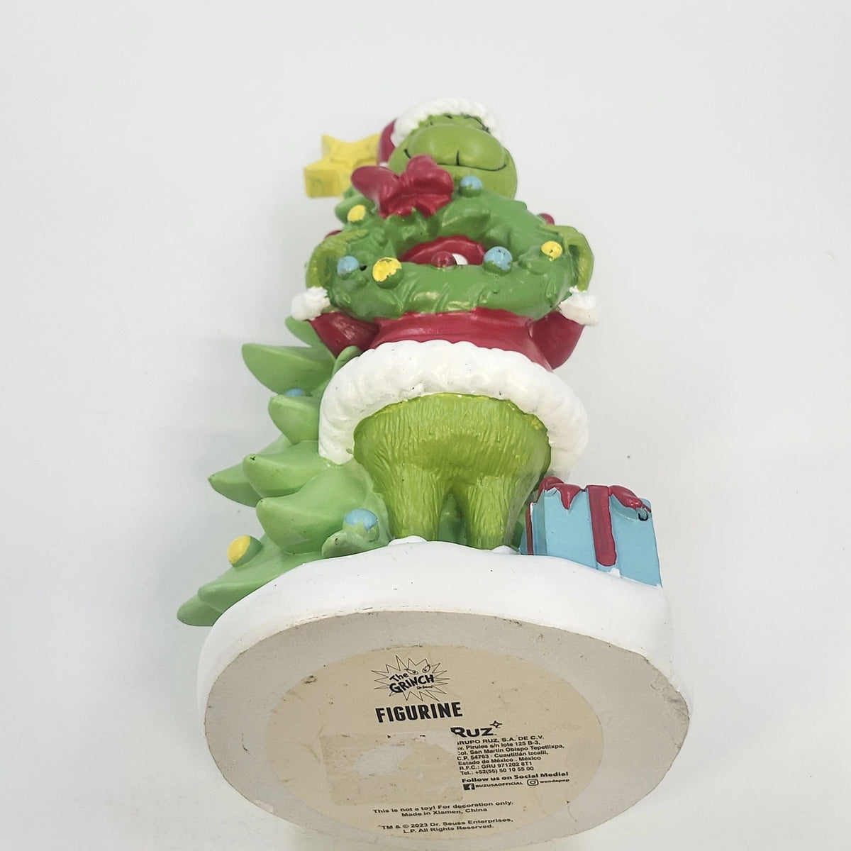 Ruz Dr. Seuss The Grinch Christmas Wreath Tree Figurine 12.5" Santa Hat & Gift