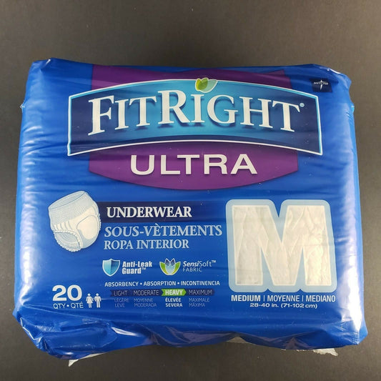 Medline FitRight Ultra Protective Underwear Medium 28-40" Waist 20 Pack #2847