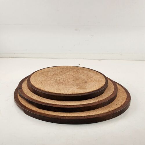 3 Round Wooden Hot Pad Trivets Cork Top 7" 8.5" and 10" Diameter Finger Grips