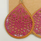 Plunder Mollie Pink Orange Teardrop Shaped Filagree Drop Dangle Earrings Jewelry