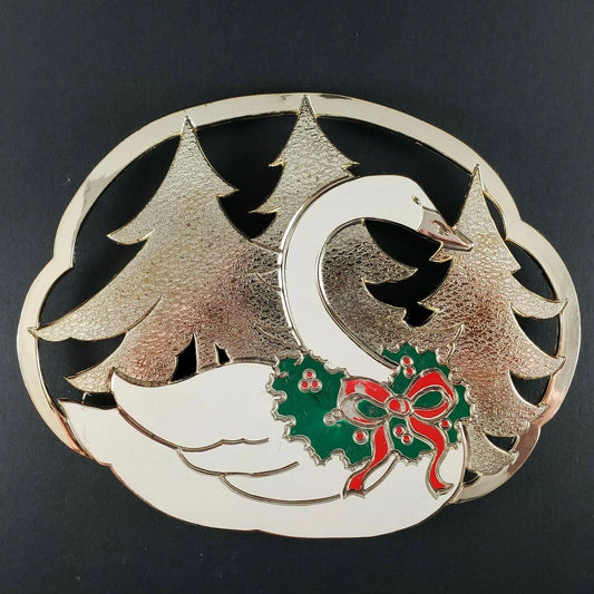 Oneida Silverplate Enamel Swan Trivet Wm A Rogers 1987 Christmas Tree Japan
