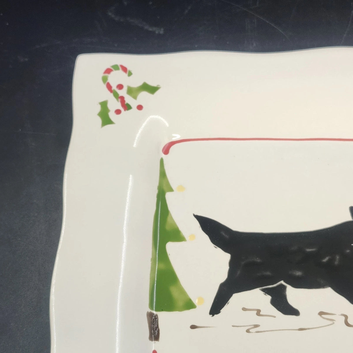 Prairie Dog Pottery Black Newfoundland Candy Cane Christmas Plate 9.25" Square