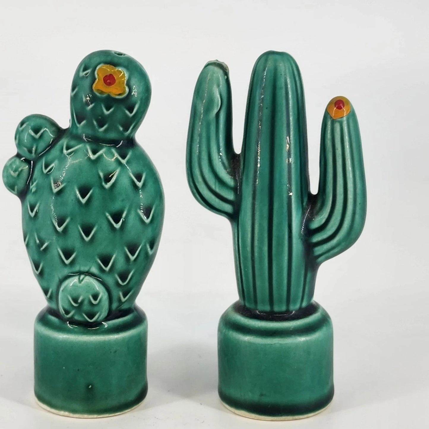 Southwest Cactus Ceramic Salt & Pepper Shakers Desert Bloom Saguaro Flower 4"
