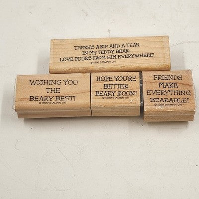 4 Wood Rubber Stamps Moral Support & Bear Theme by Stampin' Up! 1999