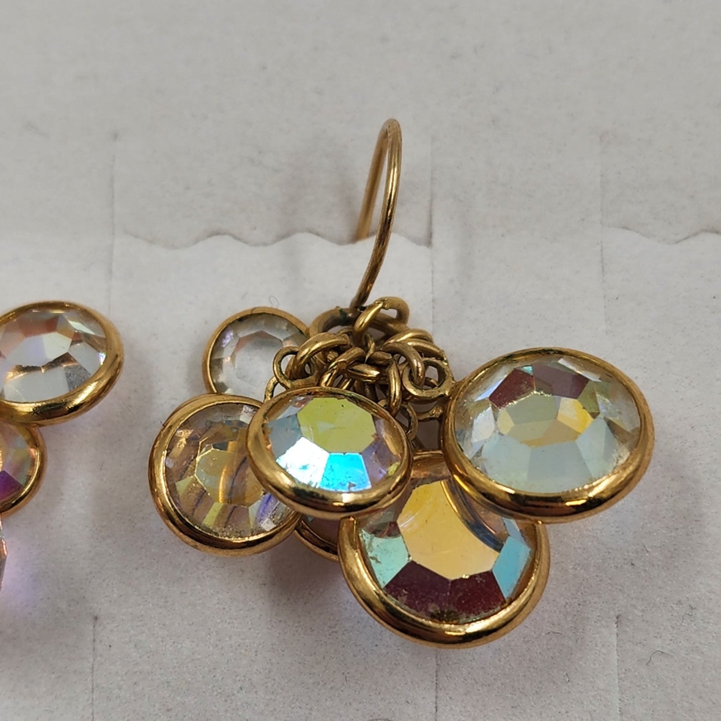 Crystal Aurora Borealis Colorful Sparkle Ball Quartz Gold Tone Fishhook Earrings