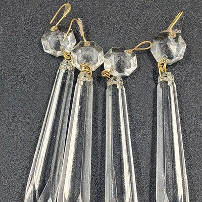 4 Icicle Spear Crystal Faceted Glass Prisms 3" L & Octagon Accent Wire Connector