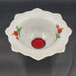Indiana Glass White Console Flared Footed Bowl w Red Flashed Tulips Ruffled Edge