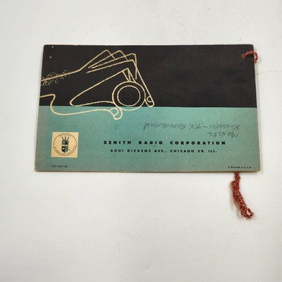 1952 Zenith TV Manual Original New World Entertainment How to Operate
