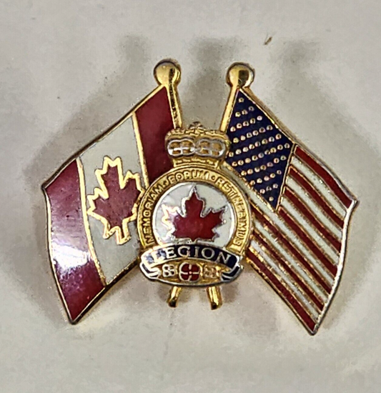 Royal Canadian Legion Pin American Legion Canadian & American Flag Gold VFW