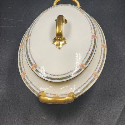 Covered Vegetable Serving Dish Old Abbey Limoges France Antique 12.5" Decorated